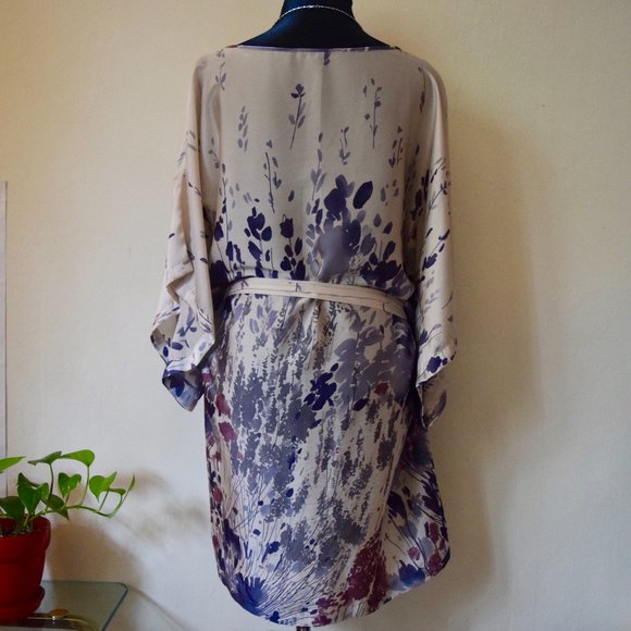 SISLEY oversized satin floral belted tunic dress S - Picture 4 of 7